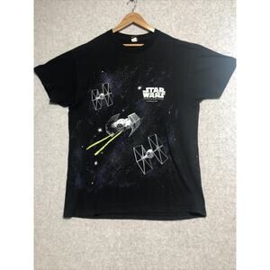 Vtg 90s Star Wars T Shirt Mens XL Death Star Millennium Falcon AOP USA